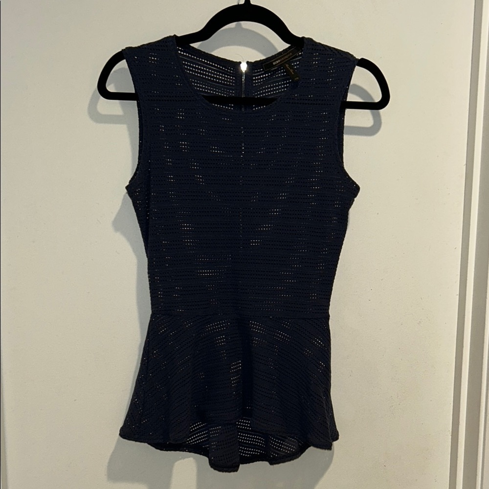 BCBGMaxAzria Blue Sleeveless Peplum Blouse